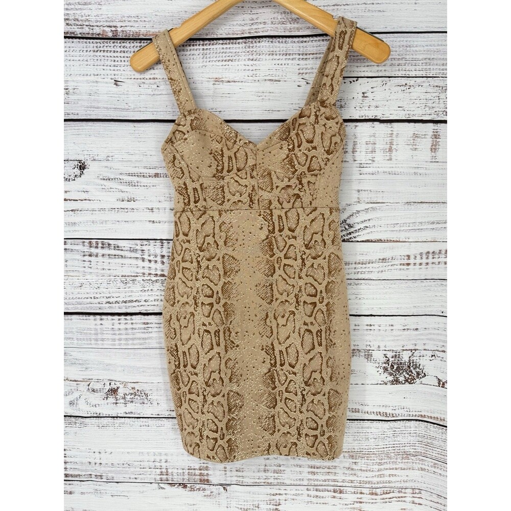 LUSH Sleeveless Bodycon Animal Print Snakeskin Mini Dress Size Small Tan Brown